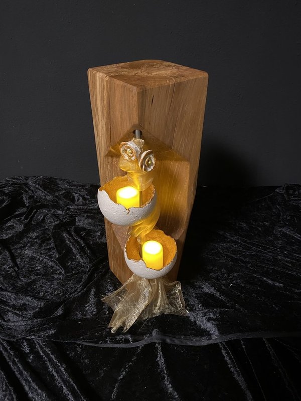 Drachenlicht - Holzstähle - Weiß / Gold - 52 cm